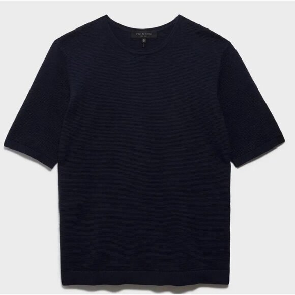 Rag and Bone Men's Lewis Navy Crew Short Sleeved Shirt - Picture 1 of 3